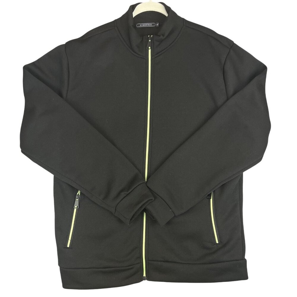 Mens XL Jacket Black Green Full Zip Mock Neck Casual Outdoor Pockets Windbreaker